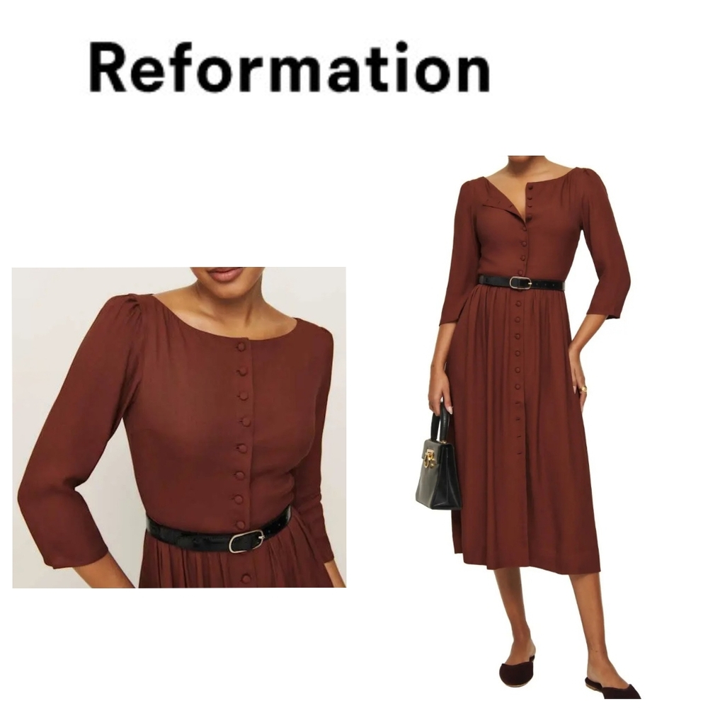 Reformation Adair Button-Front Midi Dress